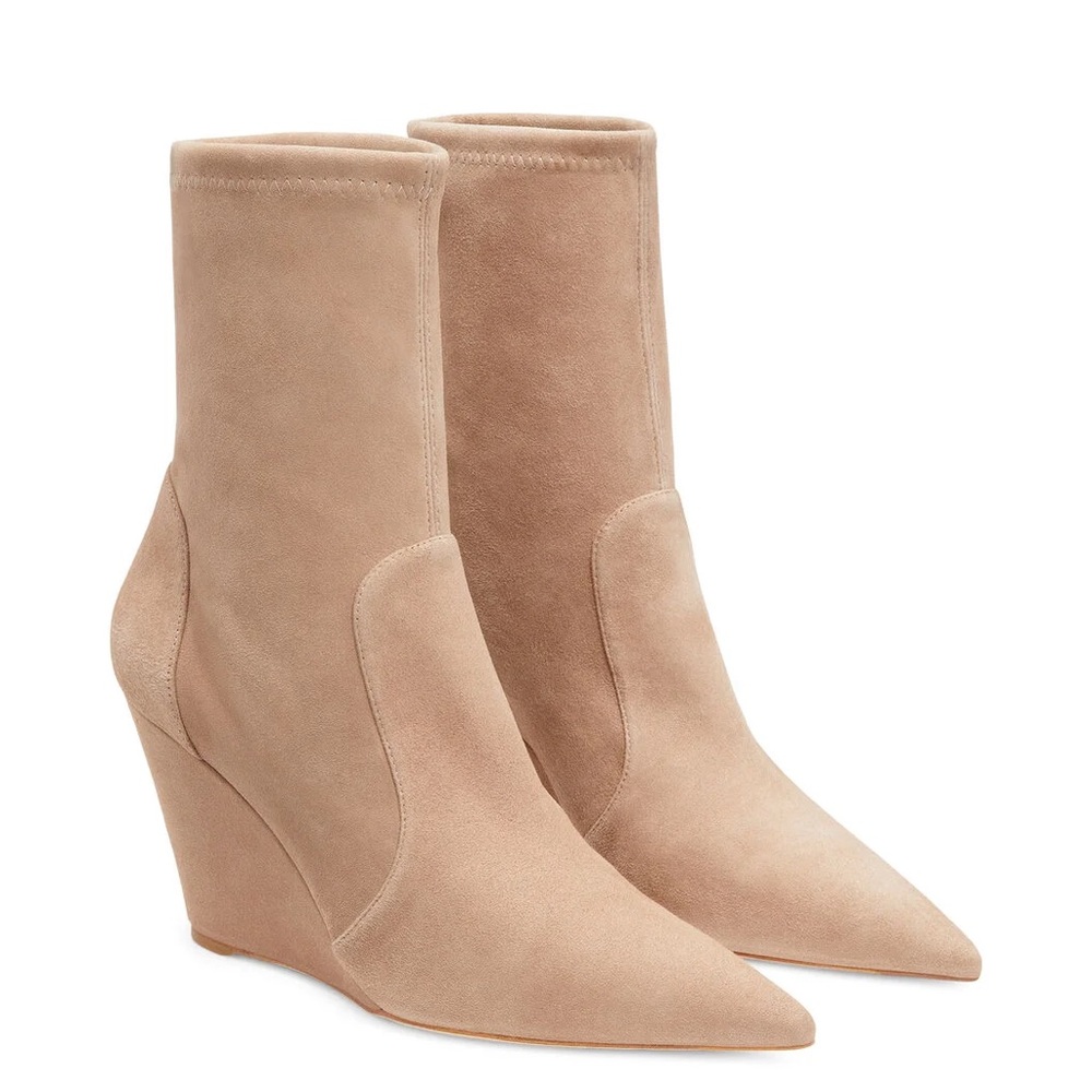 Tan Stuart Weitzman Wedge Sock Bootie